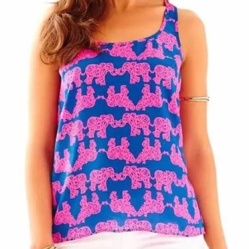 Lilly Pulitzer Silk Aerial Tank Elephant Print with Zip Detailing